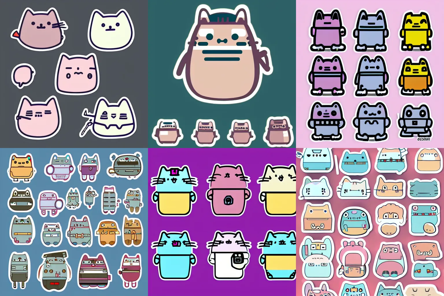 Prompt: kawaii robo mecha pusheen character single sticker design vector