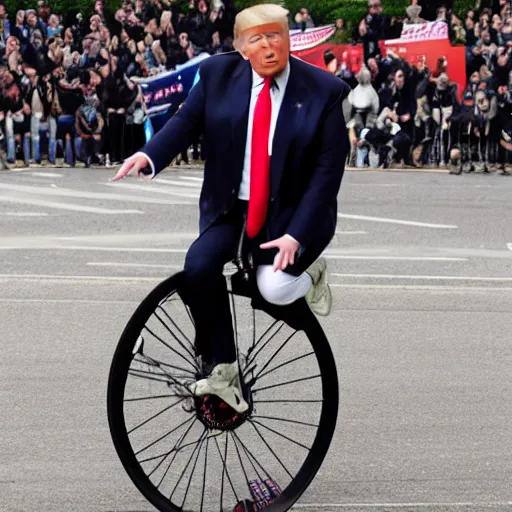 Prompt: donald trump riding a unicycle