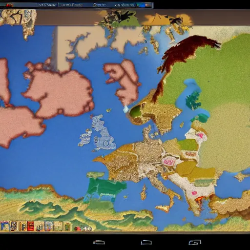 Image similar to screenshot of the gameplay of Europa Universalis 5 showing the different nations in Europe, unreal engine, video game, 4KUHD