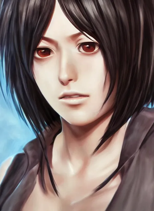 Prompt: Mikasa Ackerman hyper realistic 3D art style by Ian Spriggs