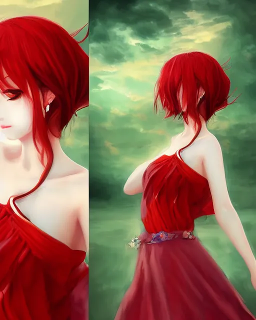 Image similar to the goddess of summer, bust head, red gauze skirt, dreamy, beautiful, by wlop