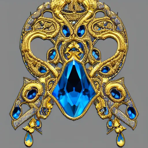 Prompt: blue gem, intricate gold detailing, high quality, featured on artstation