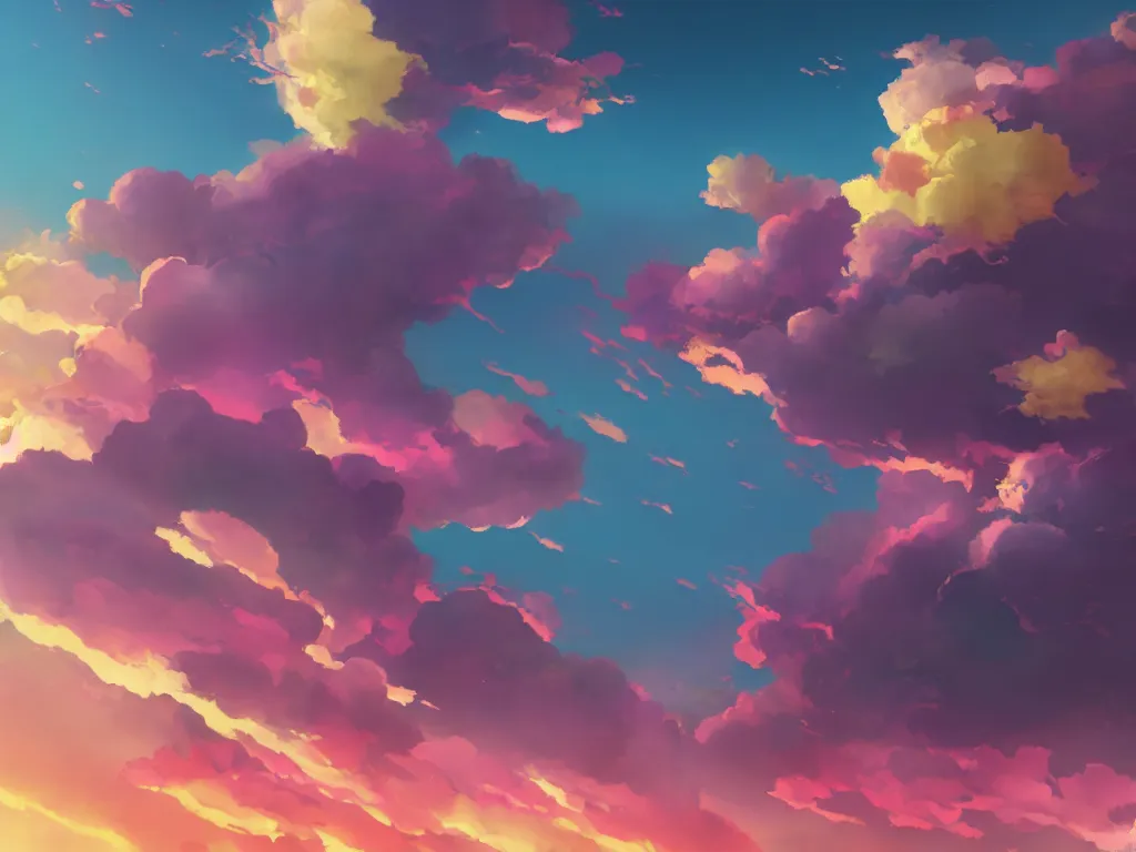 Prompt: pink and yellow anime sky clouds, fantasy, artwork, aesthetic, calming, very beautiful scenery, hd, hdr, ue5, ue6, unreal engine 5, cinematic, 4k wallpaper, 8k ultra,