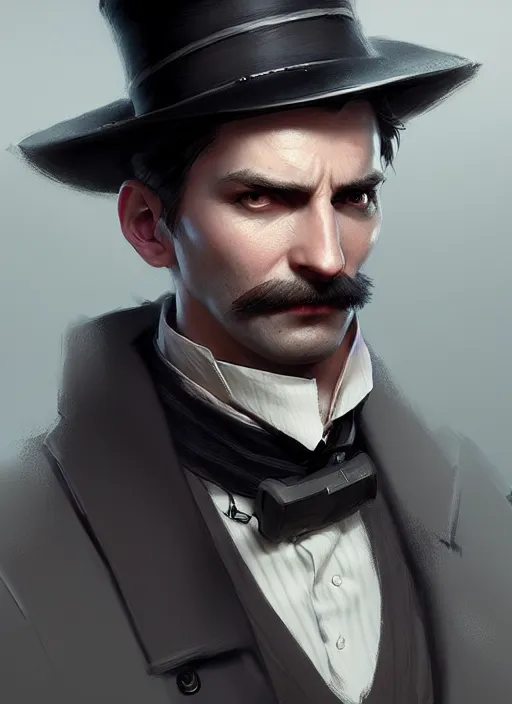 Prompt: character concept art of a victorian detective, key visual, realistic shaded perfect face, fine details, dystopian environment, by stanley artgerm lau, wlop, rossdraws, james jean, andrei riabovitchev, marc simonetti, and sakimichan, trending on artstation