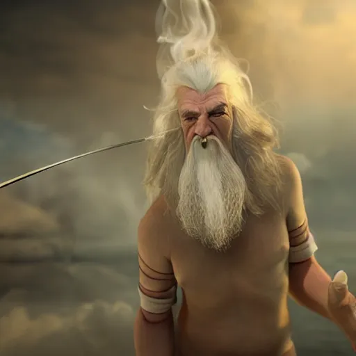 Image similar to gandalf attacks bikini bottom, high detail shot, smoking, render, cgsociety, photorealism