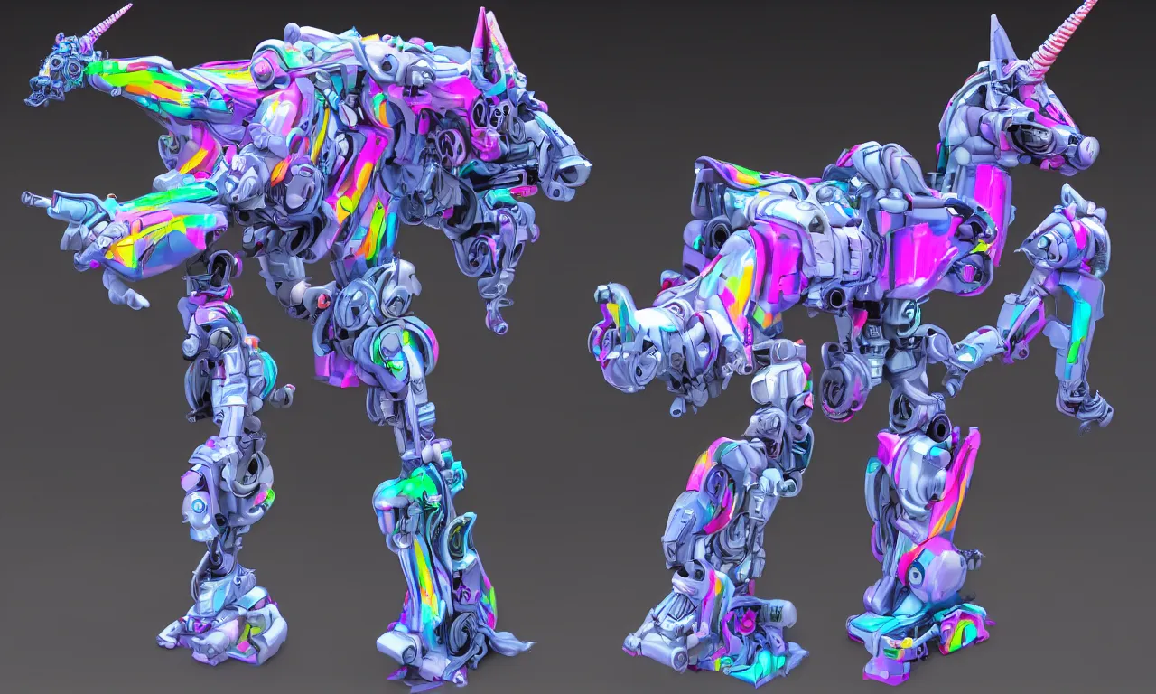 Image similar to one mech unicorn，colorful, 3D, real engine, 8k