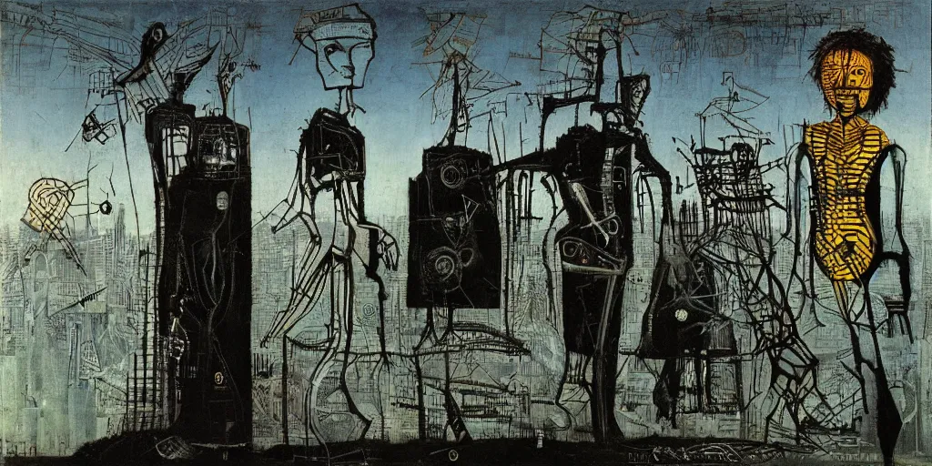 Image similar to solarpunk human, by david caspar friedrich and giger and Jean-Michel Basquiat