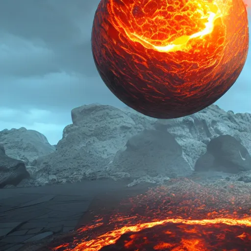 Prompt: a sphere of molten core, melting sphere, glowing magma sphere, lava sphere, state of the art 3 d graphics, centered, in center, unreal engine, highly detailed, epic