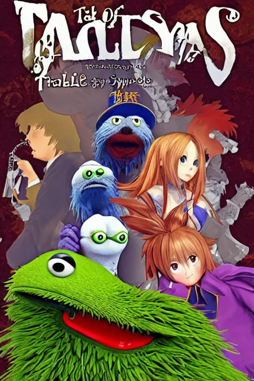 Image similar to “ oscar the grouch on the cover of tales of symphonia ”