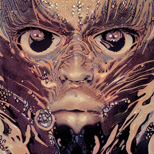 Image similar to closeup of face melting, by yoichi hatakenaka, masamune shirow, josan gonzales and dan mumford, ayami kojima, takato yamamoto