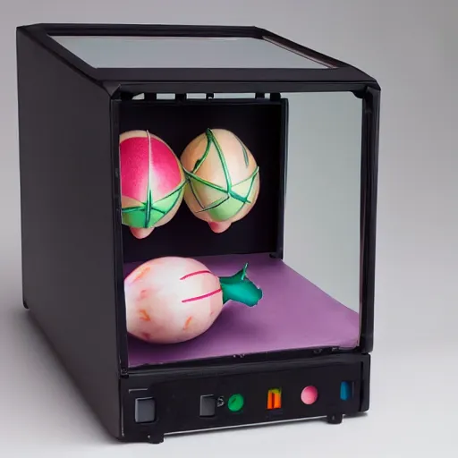 Image similar to incubator from mahou shoujo madoka magica, product shoot, studio lighting