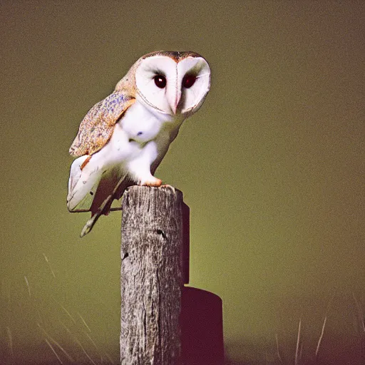 Image similar to noctilux, barn owl, cinestill,