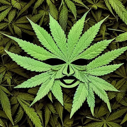 Image similar to the green man but made of cannabis leaves