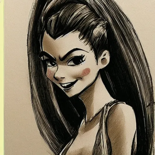 Image similar to milt kahl sketch of victoria justice with done up hair, tendrils and ponytail as princess padme from star wars episode 3