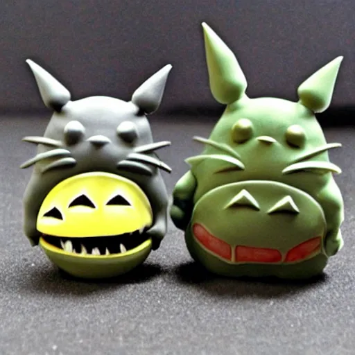 Prompt: totoro goblin, sharp teeth, scary, claymation style