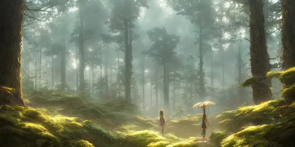 Image similar to a forest, highly detailed oil painting, Jessica Rossier, Studio Ghibli, range murata, digital art, octane render, beautiful composition, trending on artstation, masterpiece