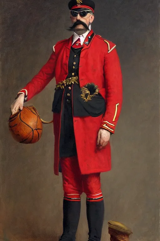 Image similar to full body portrait of the dictator of the chicago bulls, 1 8 8 9, in full military garb, oil on canvas by william sidney mount, trending on artstation