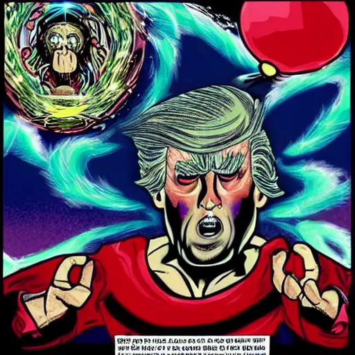 Image similar to godlike explosion coming out of Donald trumps 3rd eye,