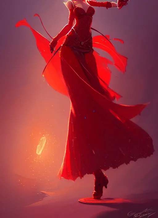 Prompt: Full-body illustration of tiny pixie, D&D fantasy, wearing a red dress, intricate, highly detailed, digital painting, artstation, concept art, sharp focus, illustration, art by greg rutkowski and Ross Tran
