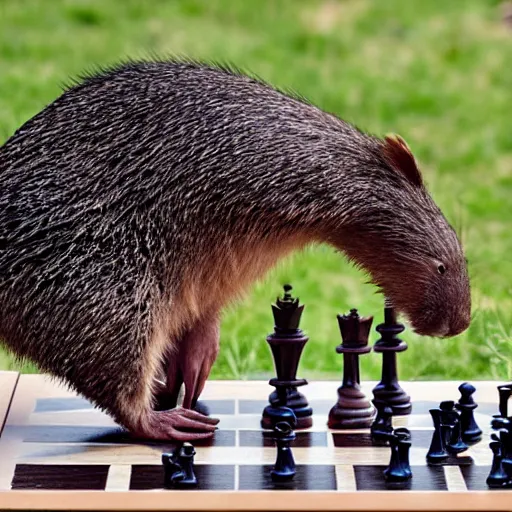 Prompt: wombat playing chess in pringle bay western cape