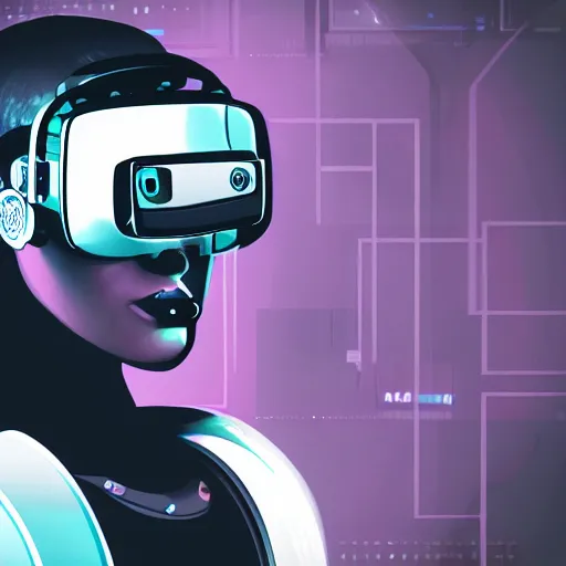 Image similar to cyberpunk bot wearing vr headset, sci - fi, portrait, illustration