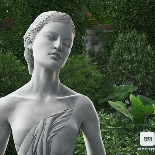 Image similar to an idealistic marble statue in a fractal garden, unreal engine, 8k render, beautiful, full frame,