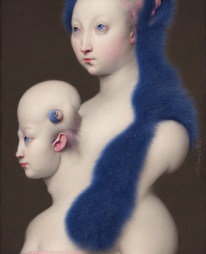 Prompt: a painting of a blue furry blue navy plush with pink velvet parts and cracked ceramic doraemon toy painted with poor blue and pink pigments, a flemish baroque by dino valls and jc leyendecker, trending on zbrush central, classical realism, flemish baroque, hyper realism, chiaroscuro