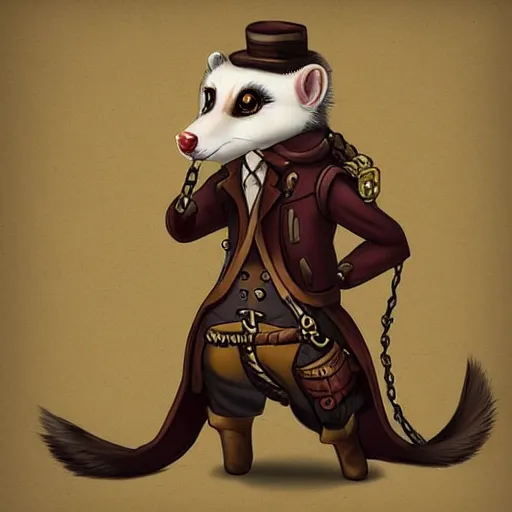 Image similar to a weasel in steampunk style, furaffinity, trending on artstation