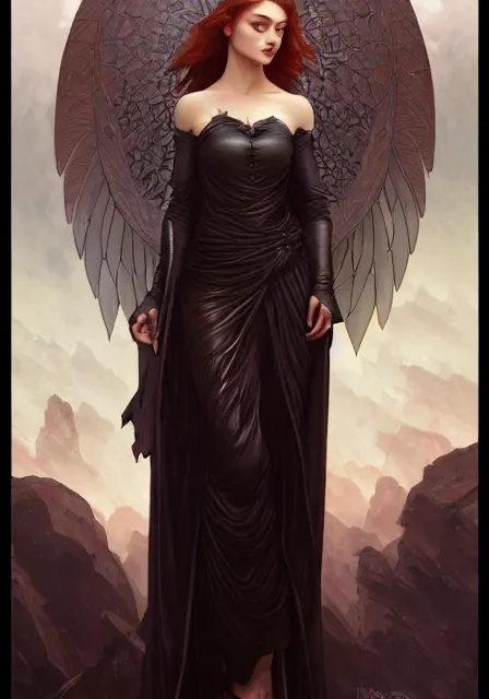 Prompt: sansa dark angel, intricate, elegant, highly detailed, digital painting, artstation, concept art, smooth, sharp focus, illustration, art by artgerm and greg rutkowski and alphonse mucha and william - adolphe bouguereau