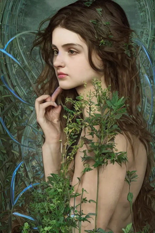 Prompt: an ( ( ( ( ( ( ( esoteric woman ) ) ) ) ) ), blending into nature!!!! with a beautiful face!!! cinematic lightning, isolated, studio lighting by alphonse mucha and tom bagshaw