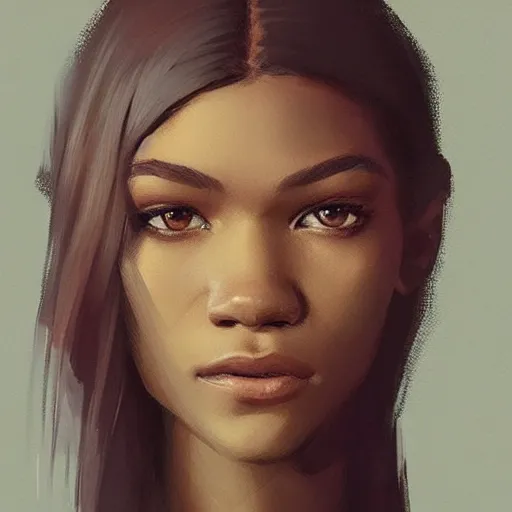 Image similar to “ portrait of zendaya by greg rutkowski, young, attractive, highly detailed portrait, scifi, digital painting, artstation, concept art, smooth, sharp foccus ilustration, artstation hq ”