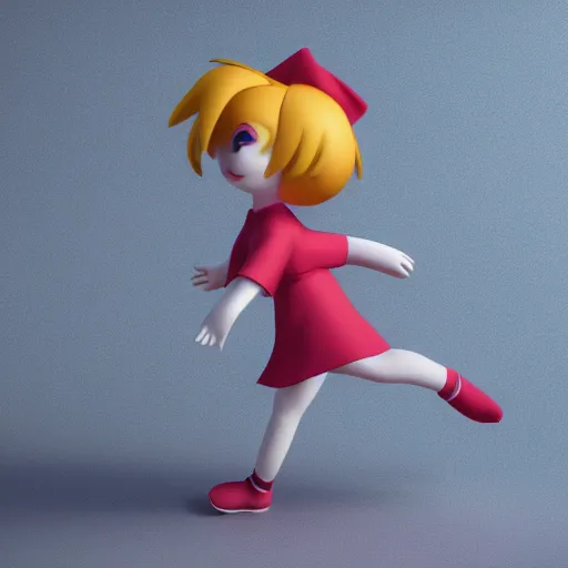 Image similar to cute fumo plush girl skipping with glee, physics sim, studio light, shadow, vray