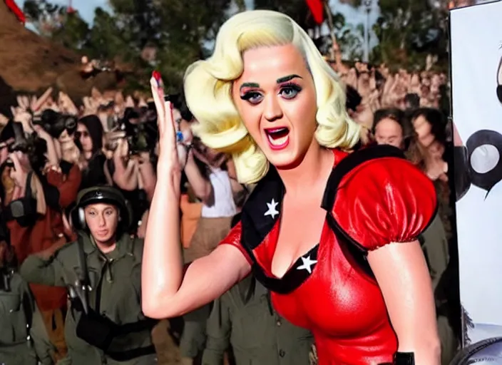 Image similar to katy perry as dictator, ultra realistic, cute, fierce