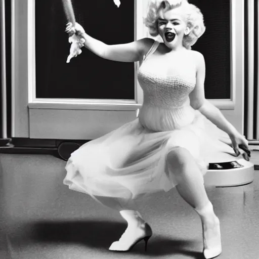 Prompt: John C. Reilly posing as Marilyn Monroe, complete with skirt being blown up by an air vent