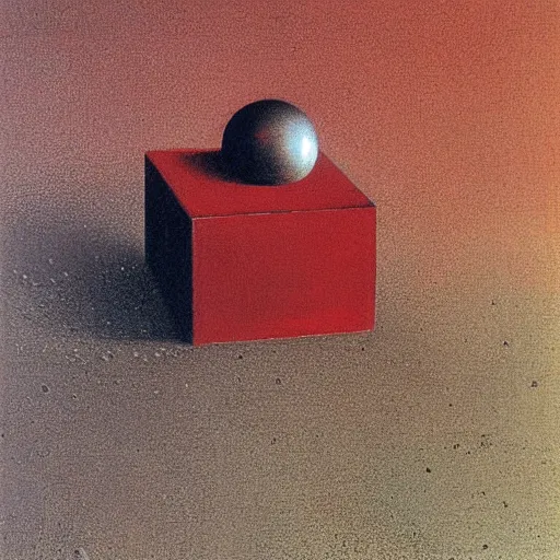 Prompt: chrome spheres on a red cube by beksinski