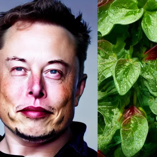 Image similar to Elon Musk skin like beets, in the garden, super realistic photo