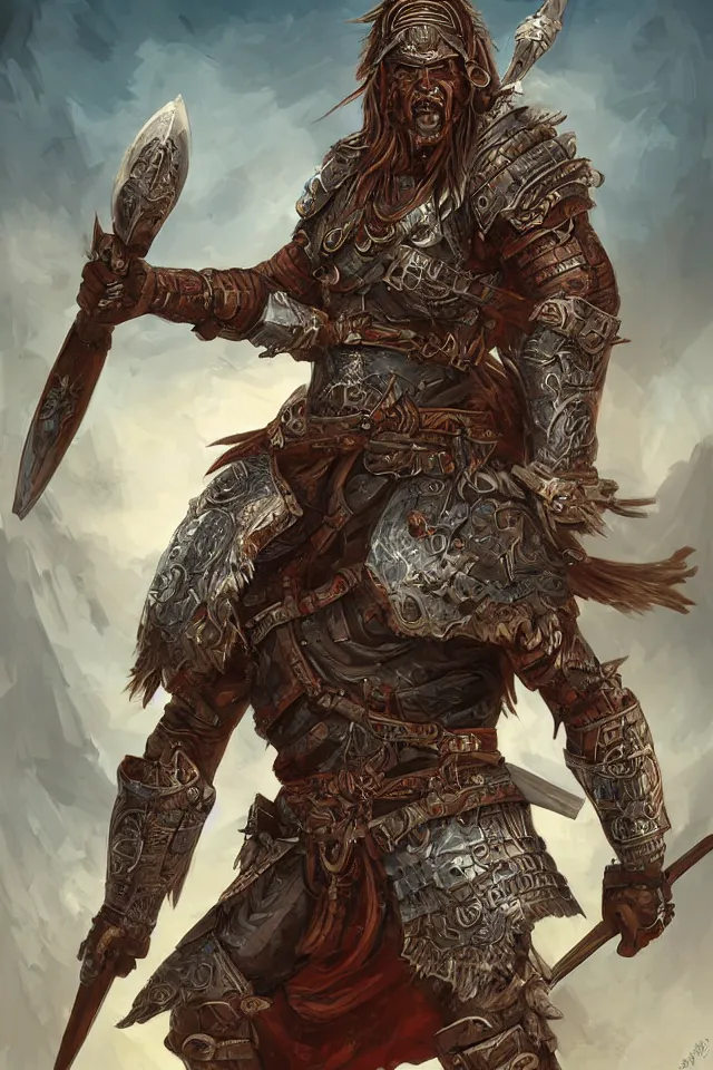 Image similar to epic ancient warrior by Boris Valejio, high detailed digital art
