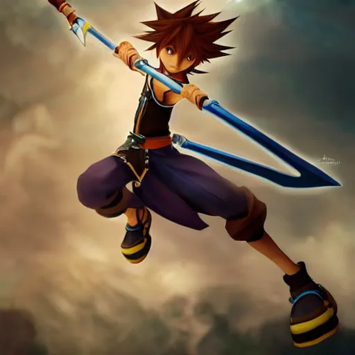 sora from kingdom hearts leaping into battle holding | Stable Diffusion ...