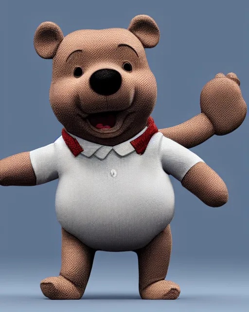 Image similar to full body 3d render of angry winnie-the-pooh wearing a suit as a funko pop, studio lighting, white background, blender, trending on artstation, 8k, highly detailed