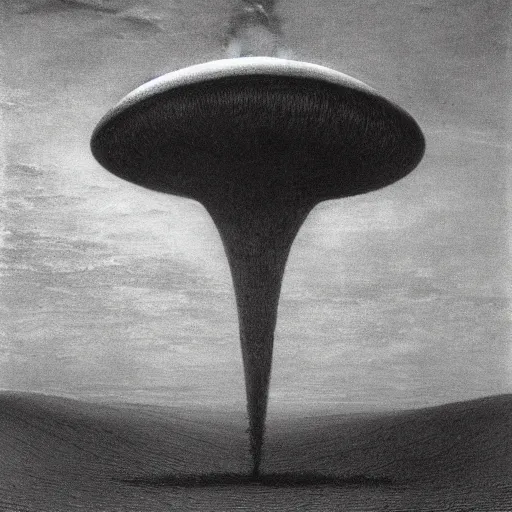 Prompt: UFO made by zdzisław beksiński