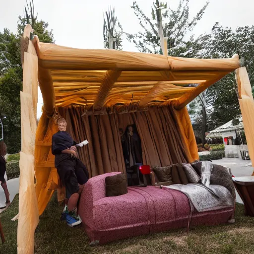 Prompt: sukkah in the style of Marvel movies, temporary shelter, architectural detail, DSLR photography