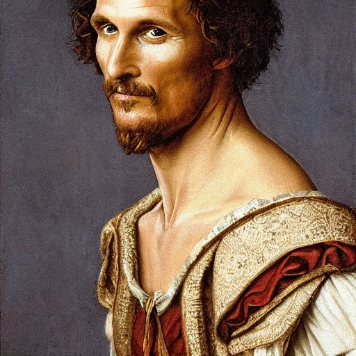 Image similar to a renaissance style portrait painting of Matthew McConaughey