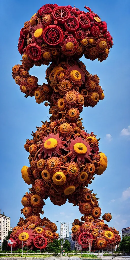 Image similar to colossal grotesque flower made from unfulfilled communist dreams in the middle of abandoned post soviet constructivist cityscape, Stalinist architecture, ultradetailed, Intricate by Hayao Miyazaki and Josan Gonzalez and Makoto Shinkai and Giuseppe Arcimboldo and Wes Anderson