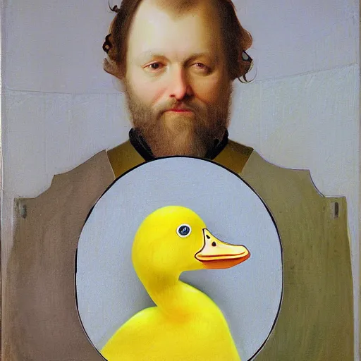 Image similar to portrait of emperor nikolai romanov 2 lies in the bathroom. there is a yellow duck in the bathroom. photorealism