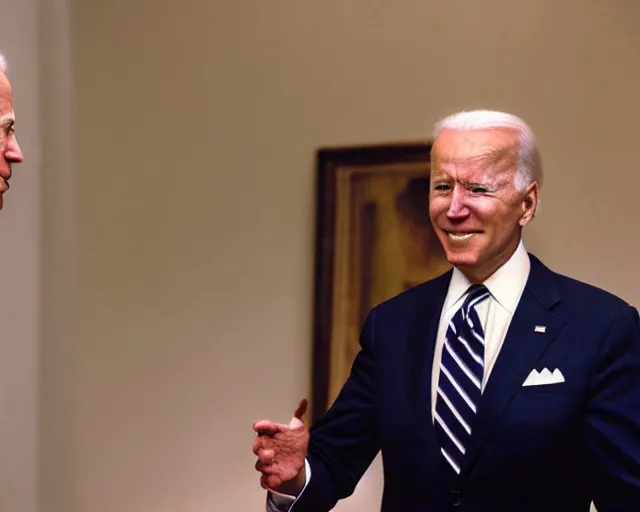 Image similar to president joe biden face to face with president joe biden, nikon 3 5 mm, photograph