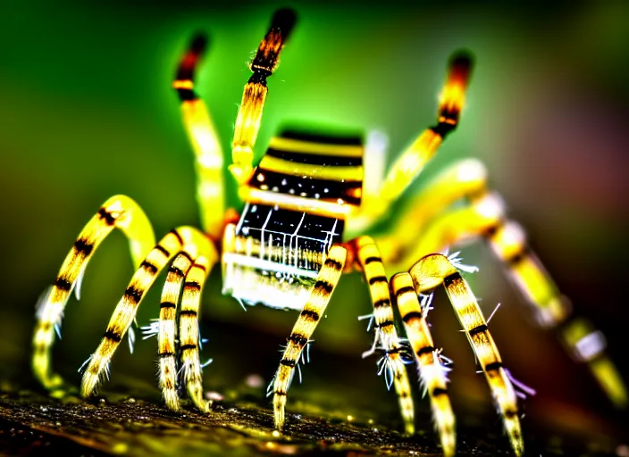 Image similar to macro portrait of a crystal spider in the forest. Fantasy magic style. Highly detailed 8k. Intricate. Nikon d850 300mm. Award winning photography.