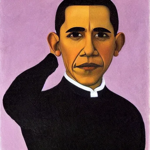 Image similar to Portrait of Obama by Caravaggio, Amedeo Modigliani, kawase hasui and paul klee, shiny pastel tones