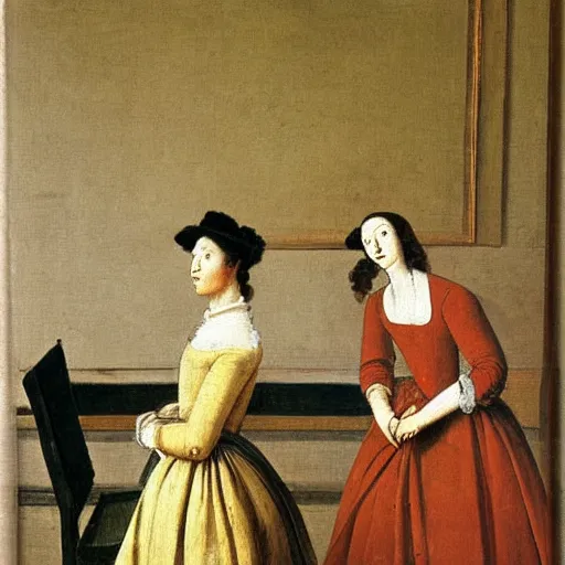 Prompt: three women in a French painting 1700s by Balthus