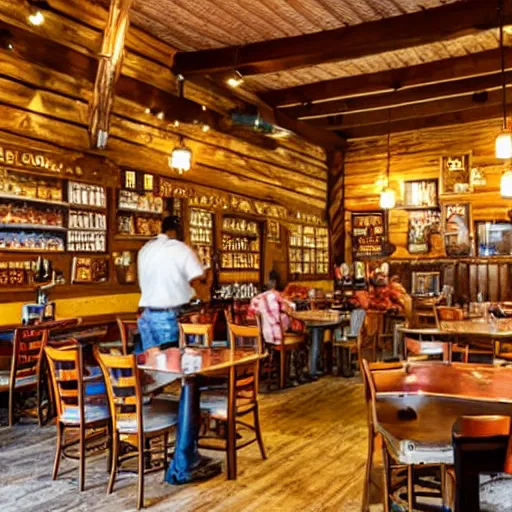 Prompt: image showing the interior of a cracker barrel restaurant in africa, realistic, detailed,