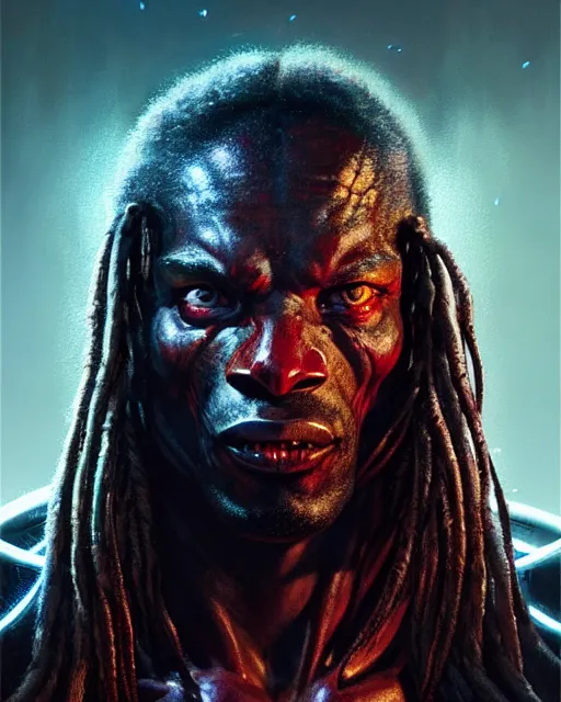 Image similar to a portrait of the predator fantasy character portrait, ultra realistic, cinematic, concept art, wide angle, intricate details, hologram, highly detailed by greg rutkowski, wayne barlowe,